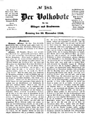 Der Volksbote für den Bürger und Landmann Sonntag 30. November 1856