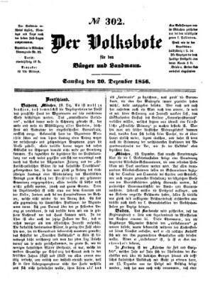 Der Volksbote für den Bürger und Landmann Samstag 20. Dezember 1856