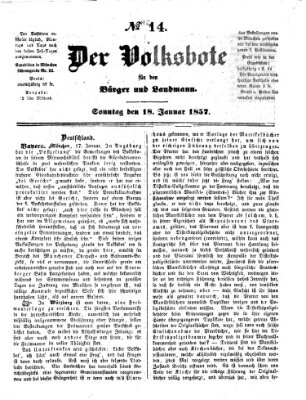 Der Volksbote für den Bürger und Landmann Sonntag 18. Januar 1857