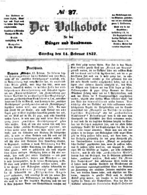 Der Volksbote für den Bürger und Landmann Samstag 14. Februar 1857