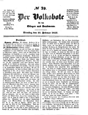 Der Volksbote für den Bürger und Landmann Dienstag 17. Februar 1857