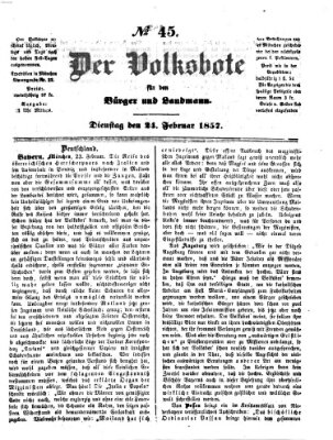 Der Volksbote für den Bürger und Landmann Dienstag 24. Februar 1857