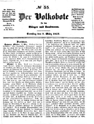 Der Volksbote für den Bürger und Landmann Samstag 7. März 1857