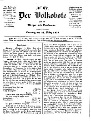 Der Volksbote für den Bürger und Landmann Sonntag 22. März 1857