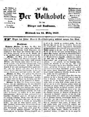 Der Volksbote für den Bürger und Landmann Mittwoch 25. März 1857