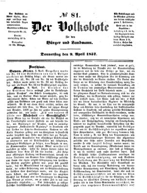 Der Volksbote für den Bürger und Landmann Donnerstag 9. April 1857