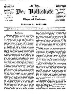 Der Volksbote für den Bürger und Landmann Freitag 17. April 1857