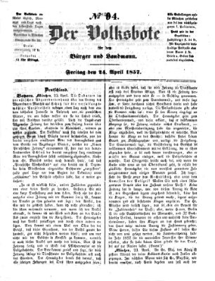 Der Volksbote für den Bürger und Landmann Freitag 24. April 1857