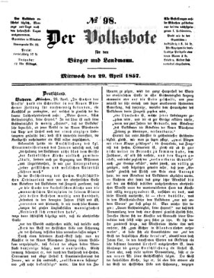 Der Volksbote für den Bürger und Landmann Mittwoch 29. April 1857