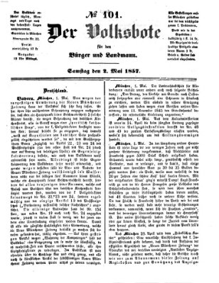 Der Volksbote für den Bürger und Landmann Samstag 2. Mai 1857