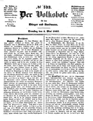 Der Volksbote für den Bürger und Landmann Dienstag 5. Mai 1857