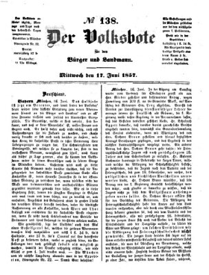 Der Volksbote für den Bürger und Landmann Mittwoch 17. Juni 1857