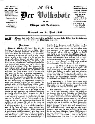 Der Volksbote für den Bürger und Landmann Mittwoch 24. Juni 1857