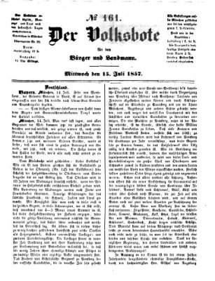 Der Volksbote für den Bürger und Landmann Mittwoch 15. Juli 1857