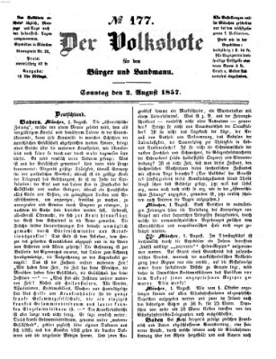 Der Volksbote für den Bürger und Landmann Sonntag 2. August 1857