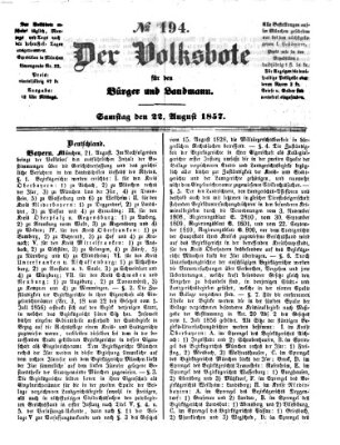 Der Volksbote für den Bürger und Landmann Samstag 22. August 1857