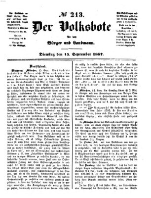 Der Volksbote für den Bürger und Landmann Dienstag 15. September 1857