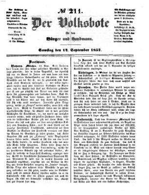 Der Volksbote für den Bürger und Landmann Samstag 12. September 1857