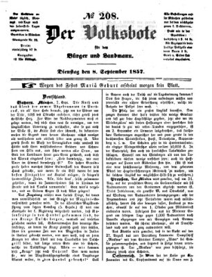 Der Volksbote für den Bürger und Landmann Dienstag 8. September 1857