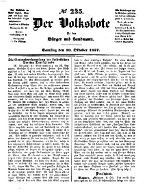 Der Volksbote für den Bürger und Landmann Samstag 10. Oktober 1857