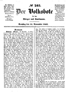 Der Volksbote für den Bürger und Landmann Samstag 14. November 1857