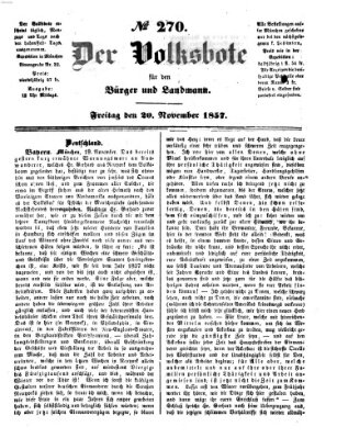 Der Volksbote für den Bürger und Landmann Freitag 20. November 1857