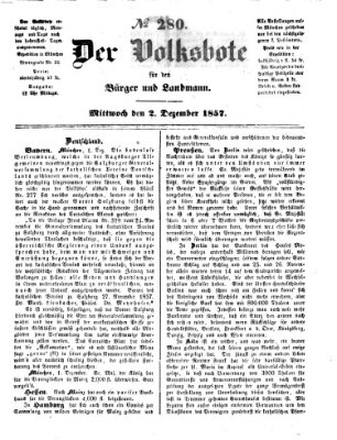 Der Volksbote für den Bürger und Landmann Mittwoch 2. Dezember 1857