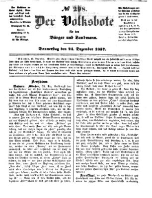 Der Volksbote für den Bürger und Landmann Donnerstag 24. Dezember 1857