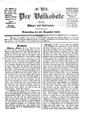 Der Volksbote für den Bürger und Landmann Donnerstag 31. Dezember 1857