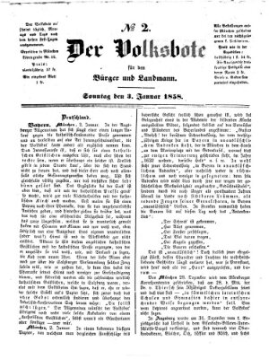 Der Volksbote für den Bürger und Landmann Sonntag 3. Januar 1858