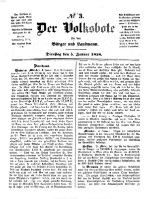 Der Volksbote für den Bürger und Landmann Dienstag 5. Januar 1858