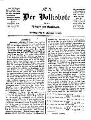 Der Volksbote für den Bürger und Landmann Freitag 8. Januar 1858