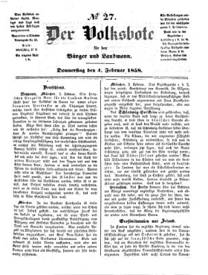 Der Volksbote für den Bürger und Landmann Donnerstag 4. Februar 1858