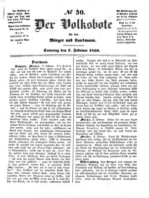 Der Volksbote für den Bürger und Landmann Sonntag 7. Februar 1858