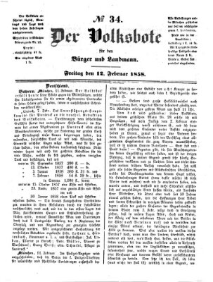 Der Volksbote für den Bürger und Landmann Freitag 12. Februar 1858