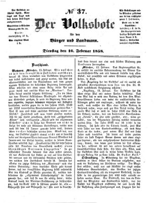 Der Volksbote für den Bürger und Landmann Dienstag 16. Februar 1858