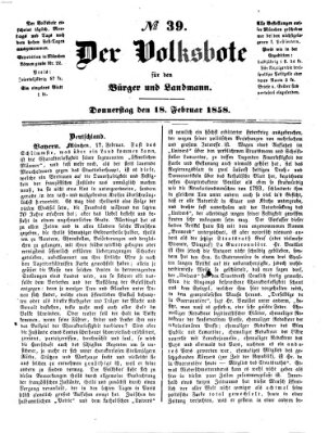 Der Volksbote für den Bürger und Landmann Donnerstag 18. Februar 1858