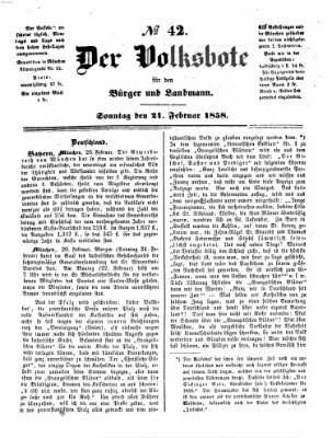 Der Volksbote für den Bürger und Landmann Sonntag 21. Februar 1858