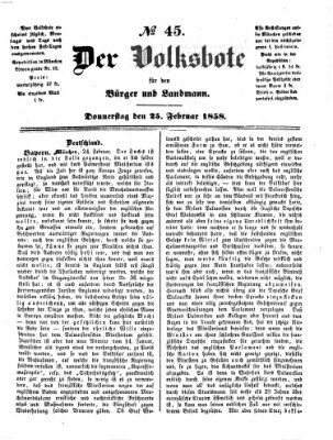 Der Volksbote für den Bürger und Landmann Donnerstag 25. Februar 1858