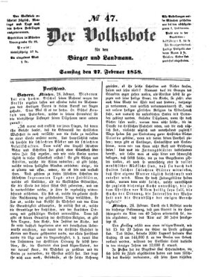 Der Volksbote für den Bürger und Landmann Samstag 27. Februar 1858