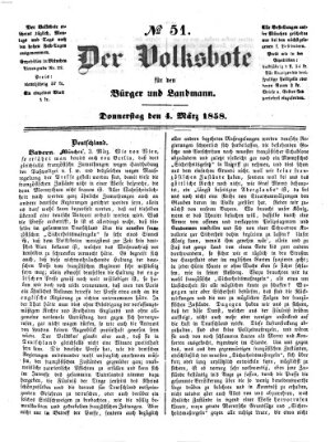 Der Volksbote für den Bürger und Landmann Donnerstag 4. März 1858