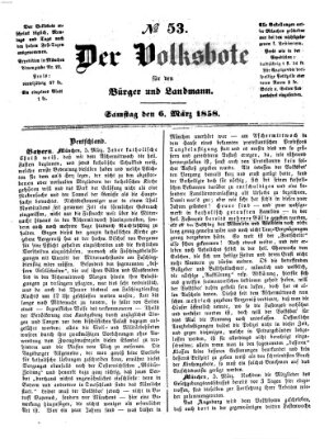 Der Volksbote für den Bürger und Landmann Samstag 6. März 1858