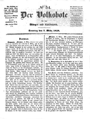 Der Volksbote für den Bürger und Landmann Sonntag 7. März 1858