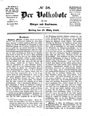 Der Volksbote für den Bürger und Landmann Freitag 12. März 1858