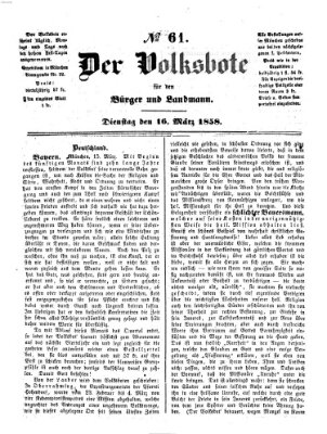 Der Volksbote für den Bürger und Landmann Dienstag 16. März 1858