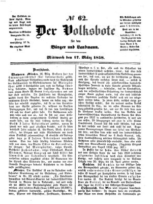 Der Volksbote für den Bürger und Landmann Mittwoch 17. März 1858