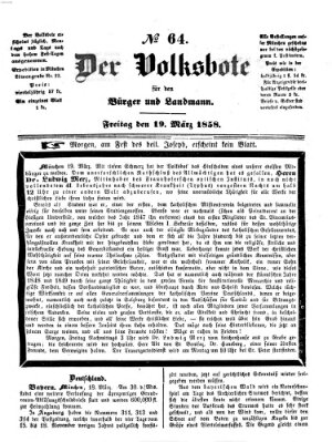 Der Volksbote für den Bürger und Landmann Freitag 19. März 1858