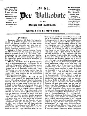 Der Volksbote für den Bürger und Landmann Mittwoch 14. April 1858