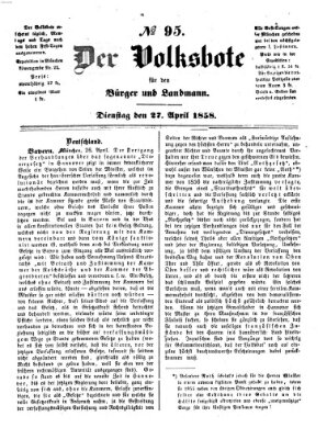 Der Volksbote für den Bürger und Landmann Dienstag 27. April 1858