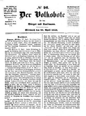 Der Volksbote für den Bürger und Landmann Mittwoch 28. April 1858